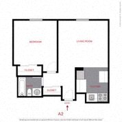 Floor plan for 1 bed, 1 bath, 500 sqft